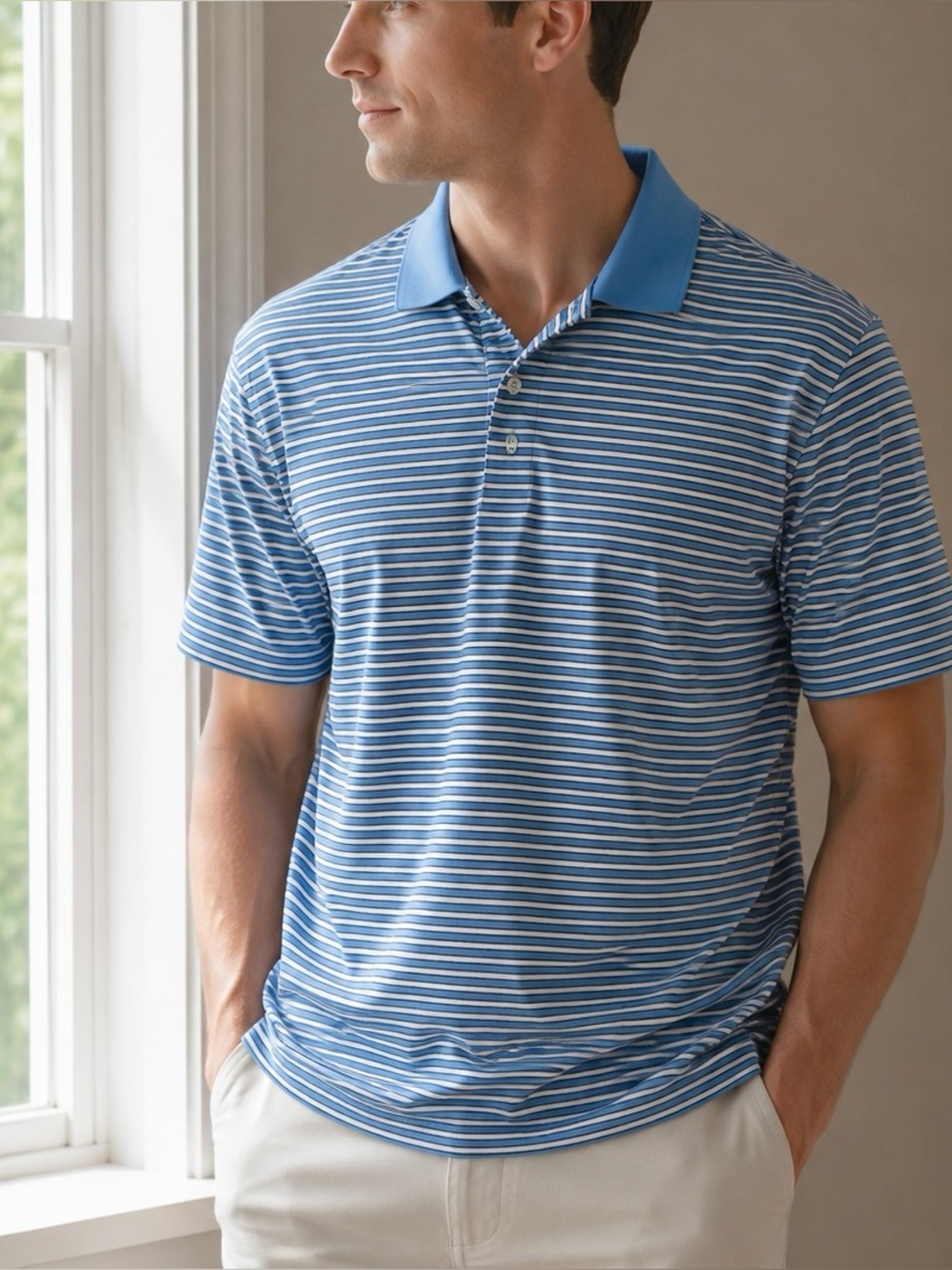 Donald Ross Blue White Striped Golf Polo L XL